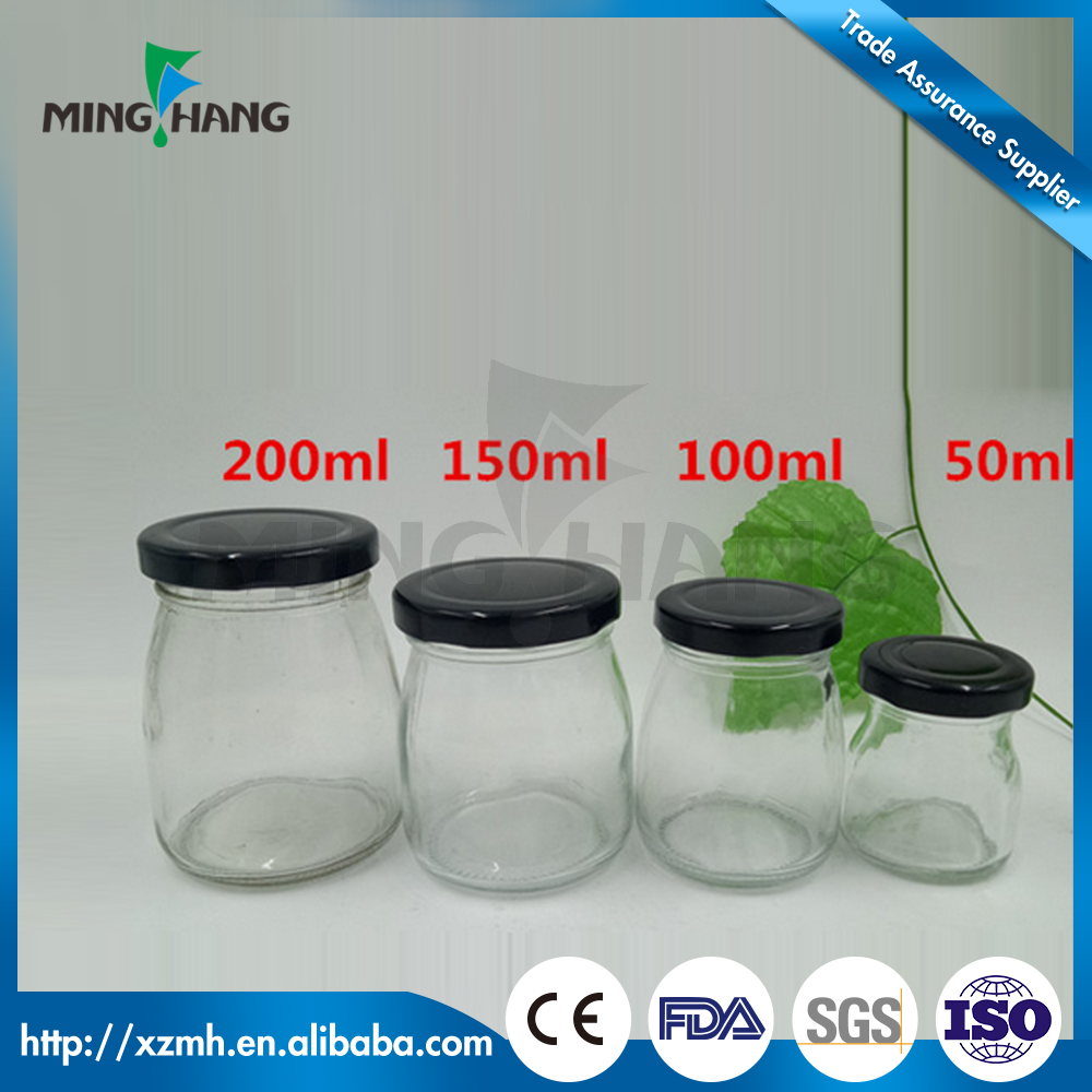 150ml yogurt glass jar/pudding glass bottle 200ml yogurt pudding glass jar with aluminum plastic cap