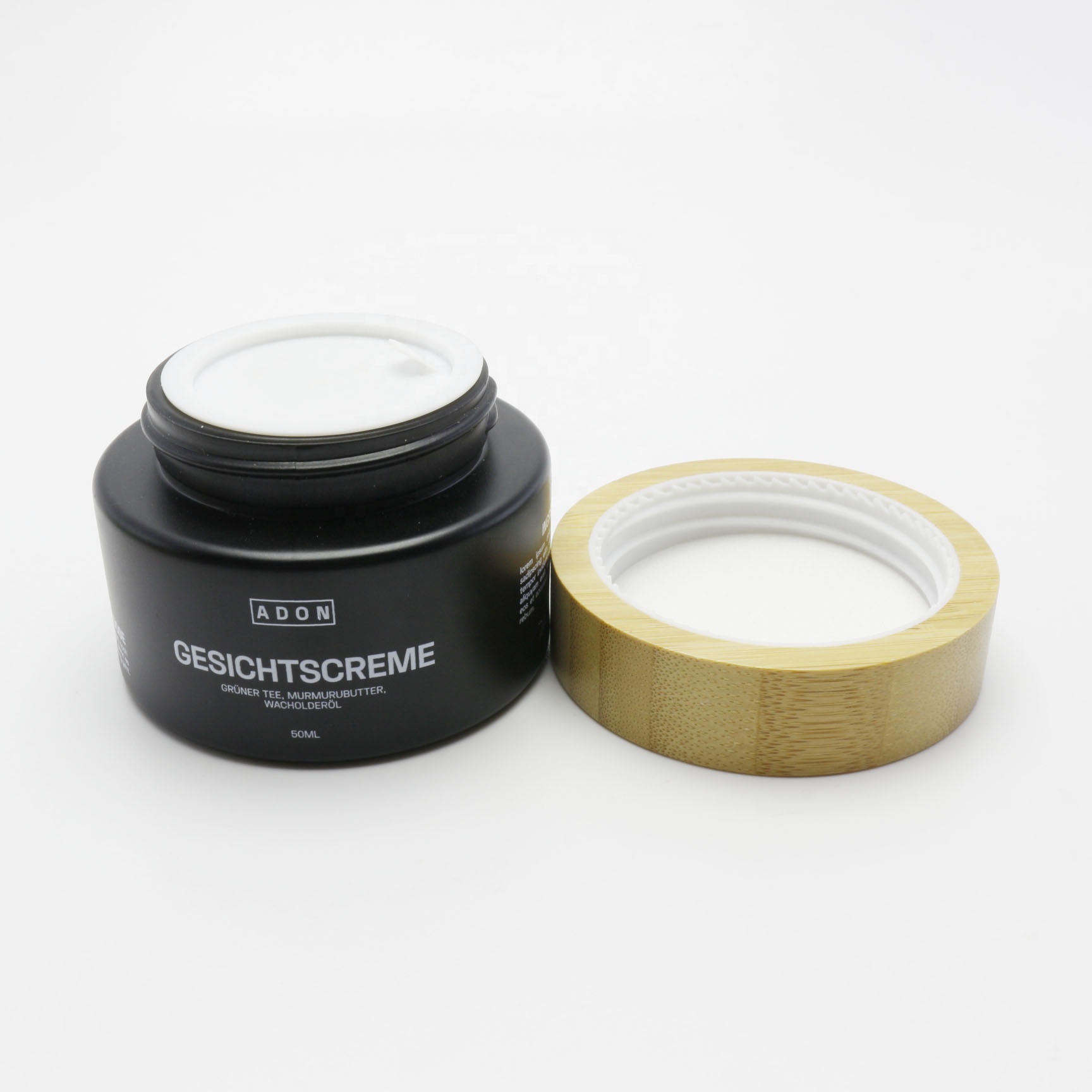 15ML 50ML 100ML CBD frosted black glass jar with bamboo lids GJ-213K