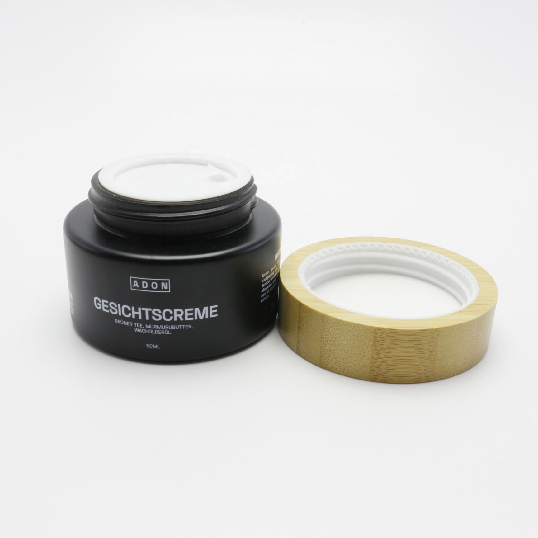 15ML 50ML 100ML CBD frosted black glass jar with bamboo lids GJ-213K