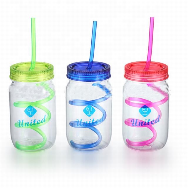 15OZ Transparent Fruit Juice Cool Drink Glass Cup Mug Mason Jar Lemon Bottle With Cover Straw Sport Water Bottle