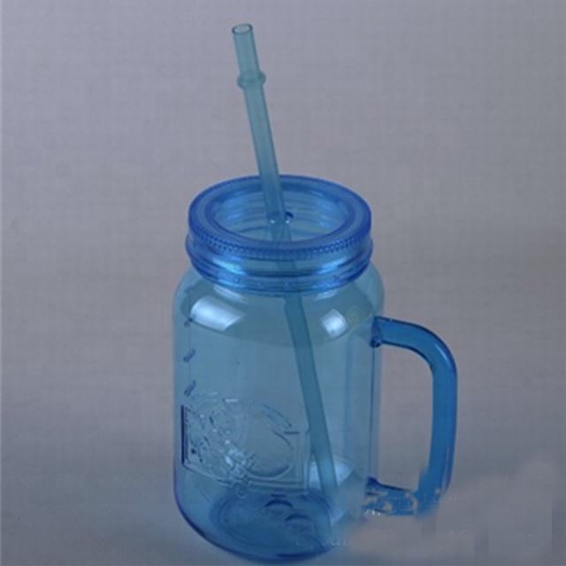 15OZ Transparent Fruit Juice Cool Drink Glass Cup Mug Mason Jar Lemon Bottle With Cover Straw Sport Water Bottle