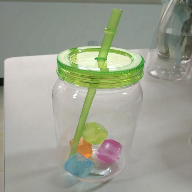 15OZ Transparent Fruit Juice Cool Drink Glass Cup Mug Mason Jar Lemon Bottle With Cover Straw Sport Water Bottle