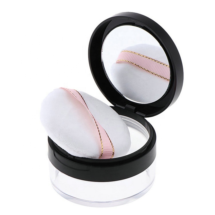 15g/0.53oz Empty Makeup Powder Container with Puff and Mirror Loose Powder Refillable Compact Case Plastic Cosmetic Jars