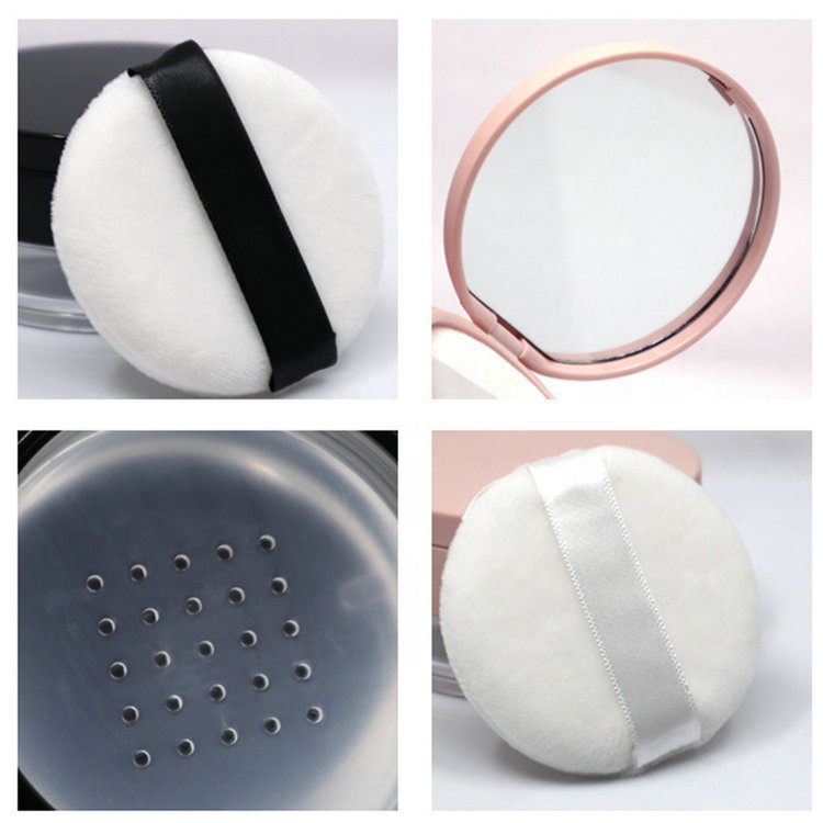 15g/0.53oz Empty Makeup Powder Container with Puff and Mirror Loose Powder Refillable Compact Case Plastic Cosmetic Jars