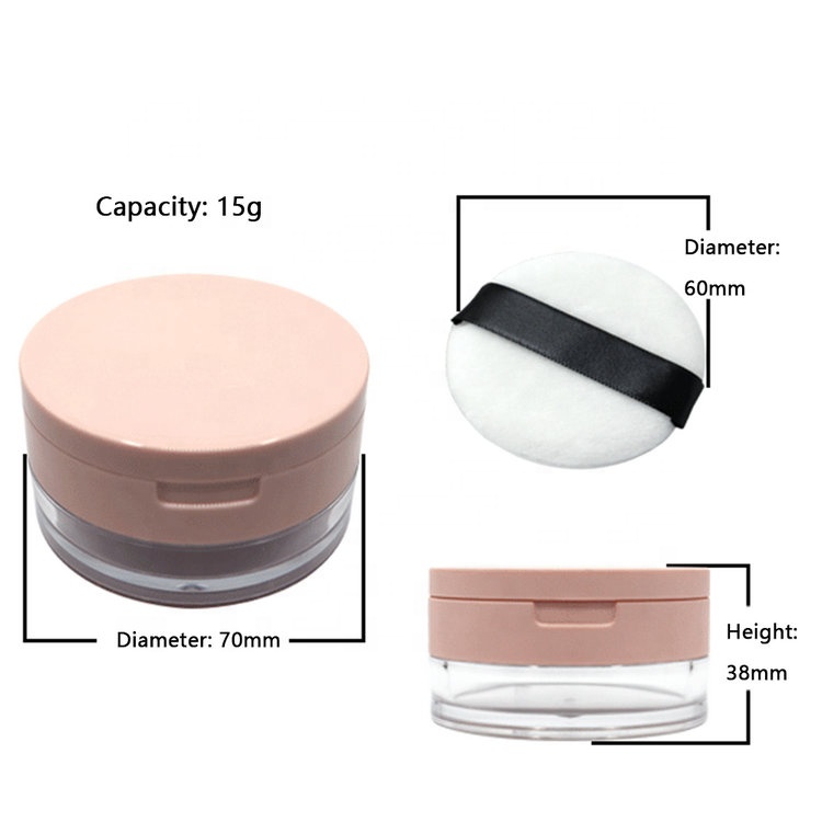 15g/0.53oz Empty Makeup Powder Container with Puff and Mirror Loose Powder Refillable Compact Case Plastic Cosmetic Jars