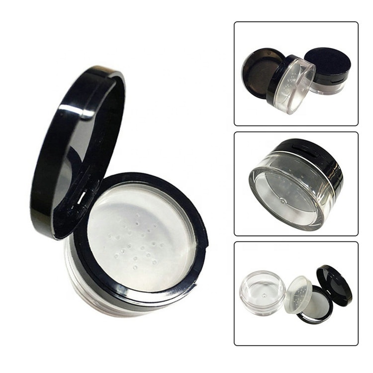 15g/0.53oz Empty Makeup Powder Container with Puff and Mirror Loose Powder Refillable Compact Case Plastic Cosmetic Jars