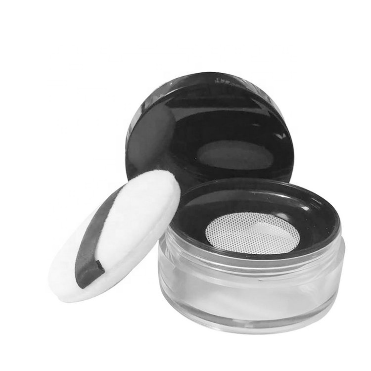 15g/0.53oz Plastic Empty Loose Powder Box Makeup Blush Cans Portable Travel Cosmetic Case with Elastic Screen, Mirror and Puff