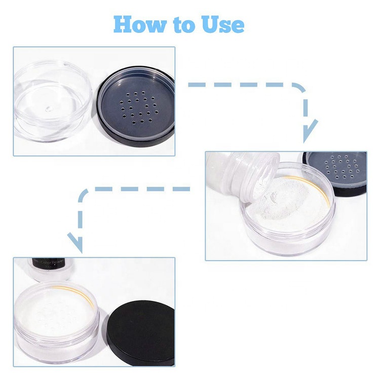 15g/0.53oz Plastic Empty Loose Powder Box Makeup Blush Cans Portable Travel Cosmetic Case with Elastic Screen, Mirror and Puff