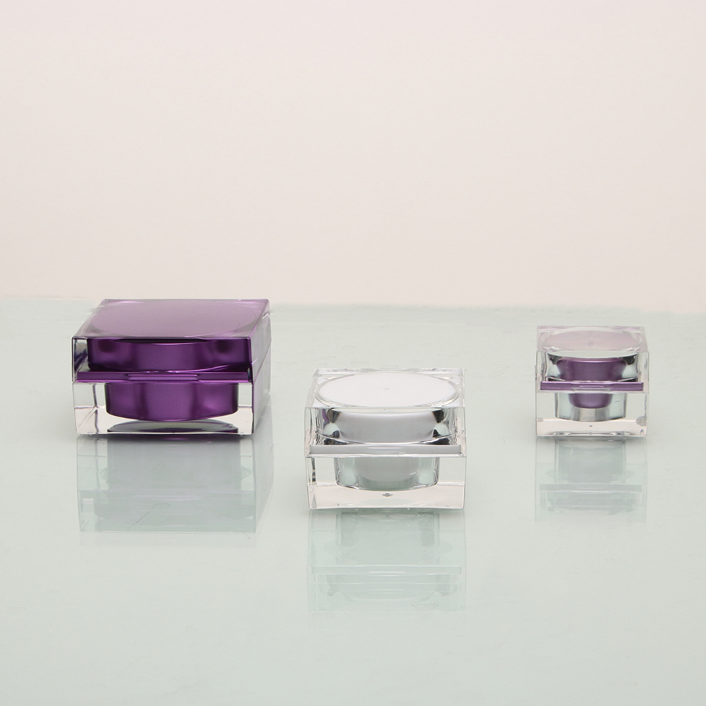 15g 10g 5g Cream Purple Square Shape Cream Jars With Screw Cap Cosmetic Cream Containers