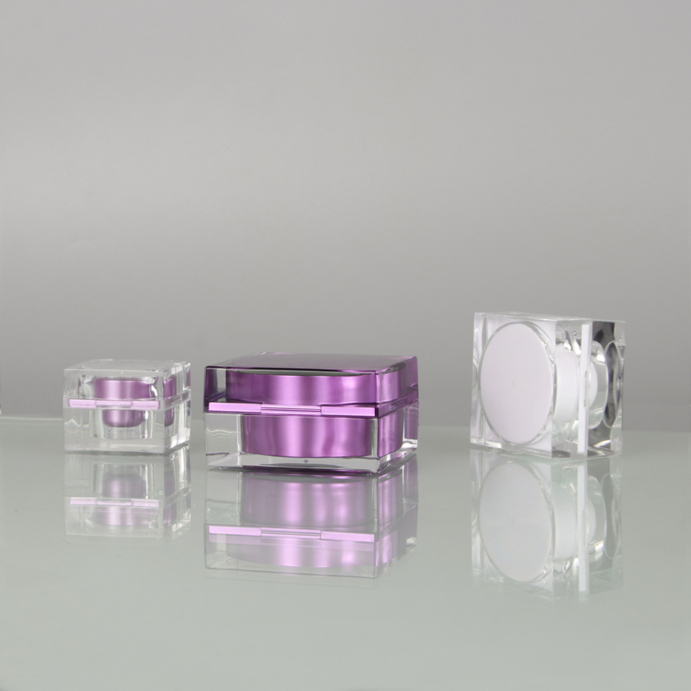 15g 10g 5g Cream Purple Square Shape Cream Jars With Screw Cap Cosmetic Cream Containers