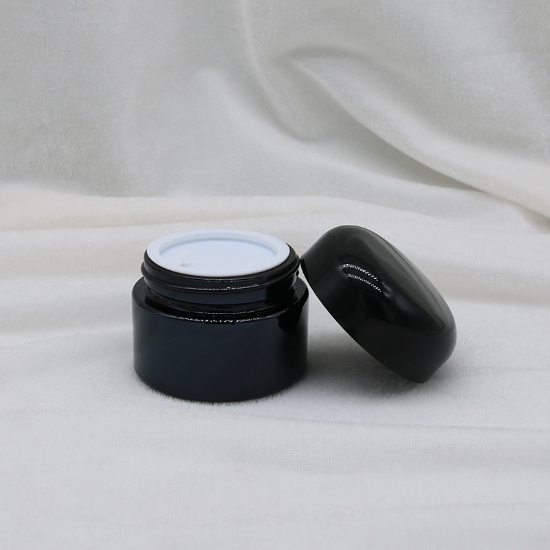 15g/20g/30g/50g/100g Empty Refillable Frosted Glass Cosmetic Cream Jar Bottle Container with Black Lids