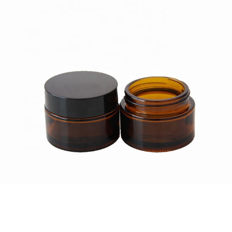 15g 20g 30g 50g 100g eco friendly amber cosmetic containers glass jar cosmetic packaging with black aluminum lid