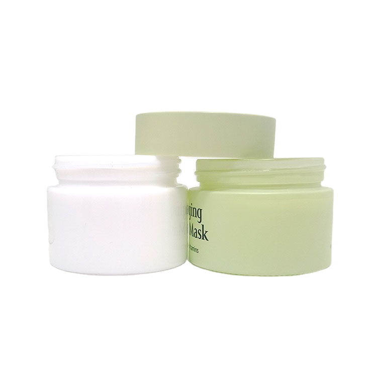 15g 20g 30g 50g 100g painting white and green  silk screen wide mouth opal white ceramic cosmetic jar with green plastic lid