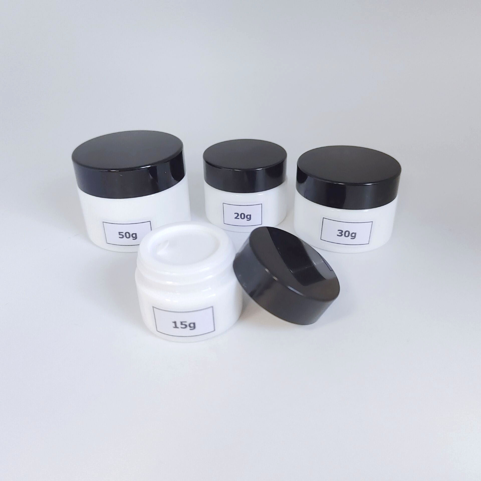 15g 20g 30g 50g Empty cosmetic opal white porcelain glass cream jar with black lid