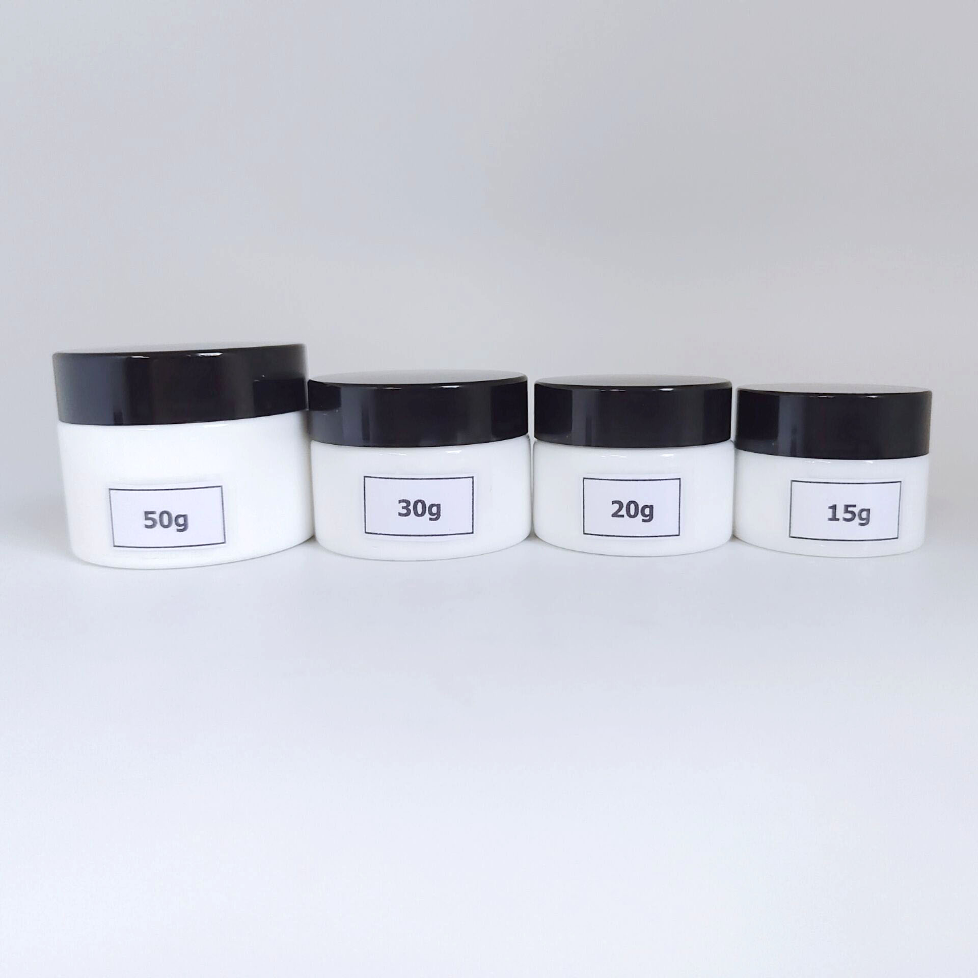 15g 20g 30g 50g Empty cosmetic opal white porcelain glass cream jar with black lid