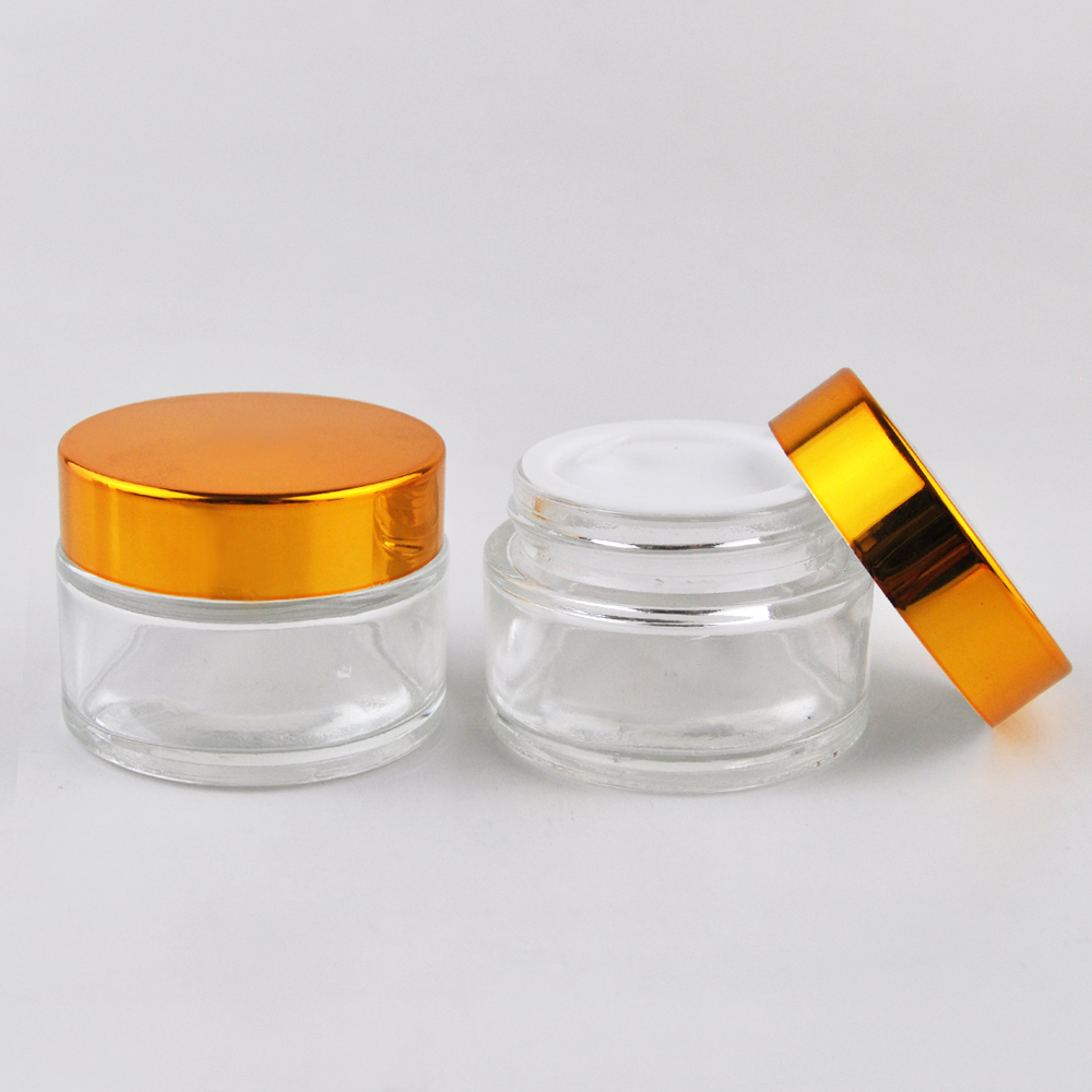 15g 20g 30g 50g cosmetic container frosted glass face cream jar with gold lid
