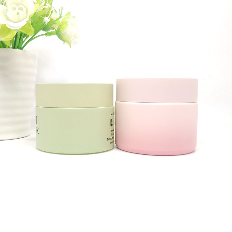 15g 20g 30g 50g painting pink and green opal white glass jar with plastic lid for cosmetics jars