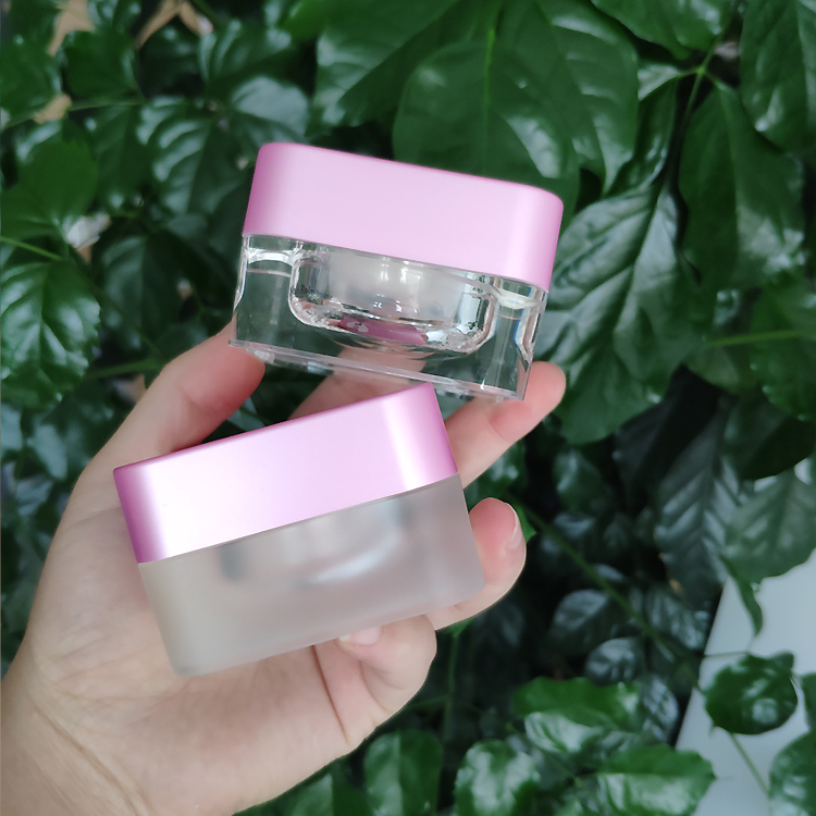 15g 20g 30g 50g square frosted acrylic packaging cosmetic cream jar with pink lid