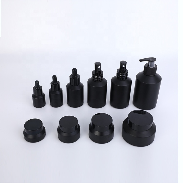 15g 30g 50g 100g 15ml 30ml 60ml 100ml 120ml matte black slanted shoulder Cosmetic sets for essential oil serum cream
