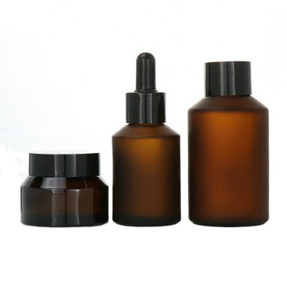 15g 30g 50g 100g 15ml 30ml 60ml 100ml 120ml unique packaging set matte black cosmetic glass lotion pump container and cream jar