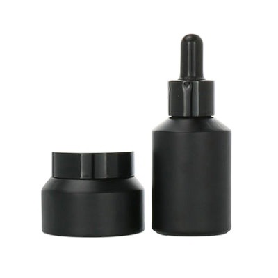 15g 30g 50g 100g 15ml 30ml 60ml 100ml 120ml unique packaging set matte black cosmetic glass lotion pump container and cream jar