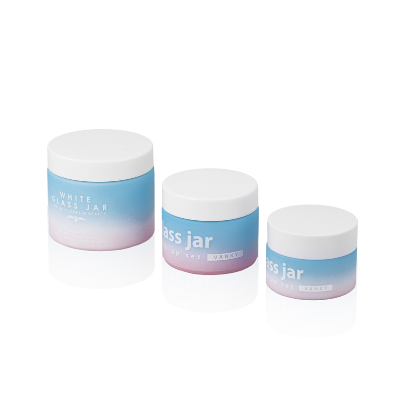 15g 30g 50g 100g Blue and pink matte frosted white glass cream jar