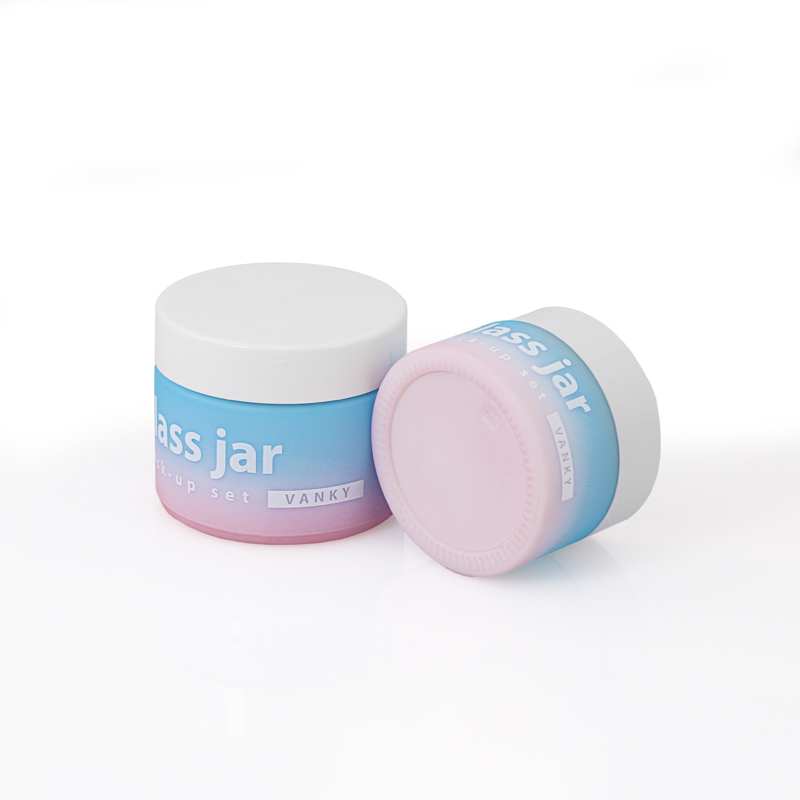 15g 30g 50g 100g Blue and pink matte frosted white glass cream jar