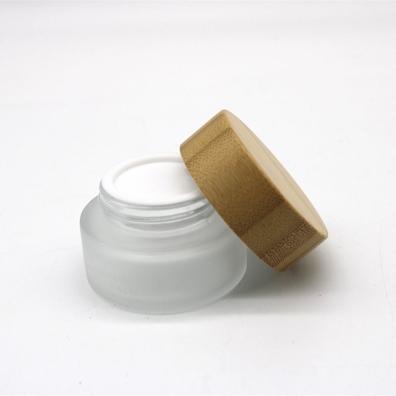 15g 30g 50g 100g Empty Eye Cream Container Frosted Cosmetic Glass Jar With Bamboo Lid