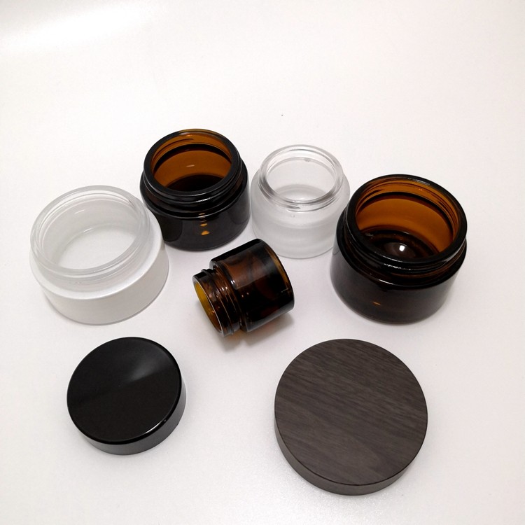 15g 30g 50g 100g amber containers and packing flat shoulder glass cosmetic jars with plastic lid