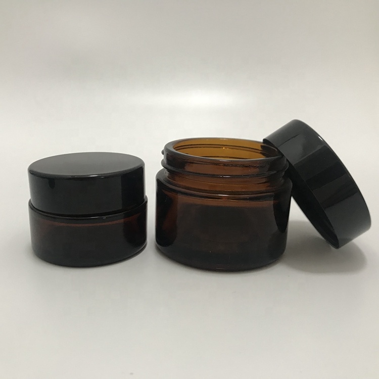 15g 30g 50g 100g amber containers and packing flat shoulder glass cosmetic jars with plastic lid