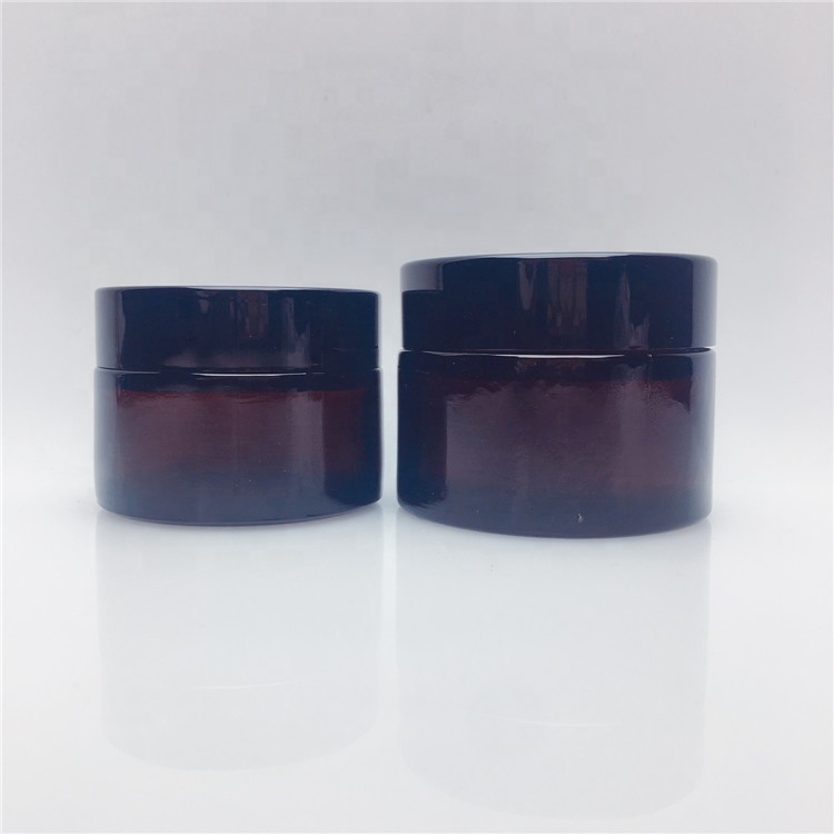 15g 30g 50g 100g brown amber cosmetics glass jar with black Metallized lid