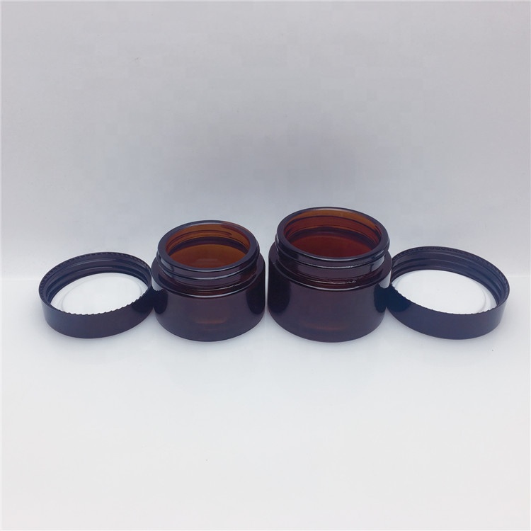 15g 30g 50g 100g brown amber cosmetics glass jar with black Metallized lid