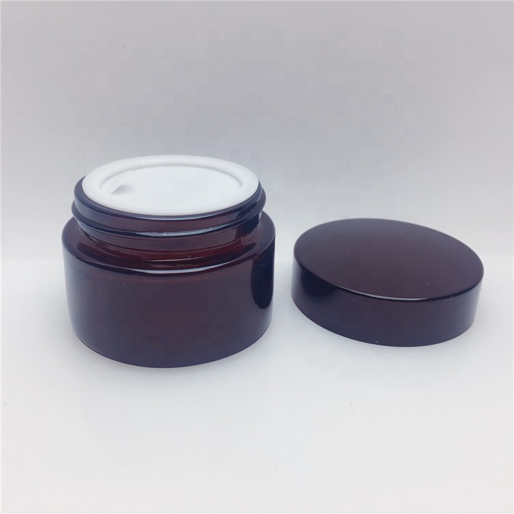 15g 30g 50g 100g brown amber cosmetics glass jar with black Metallized lid