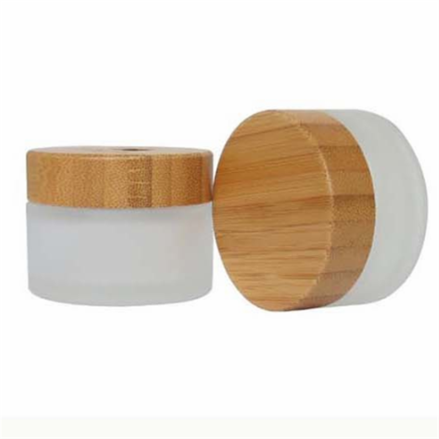 15g 30g 50g 100g clear frosted cosmetic cream glass jar with bamboo lid