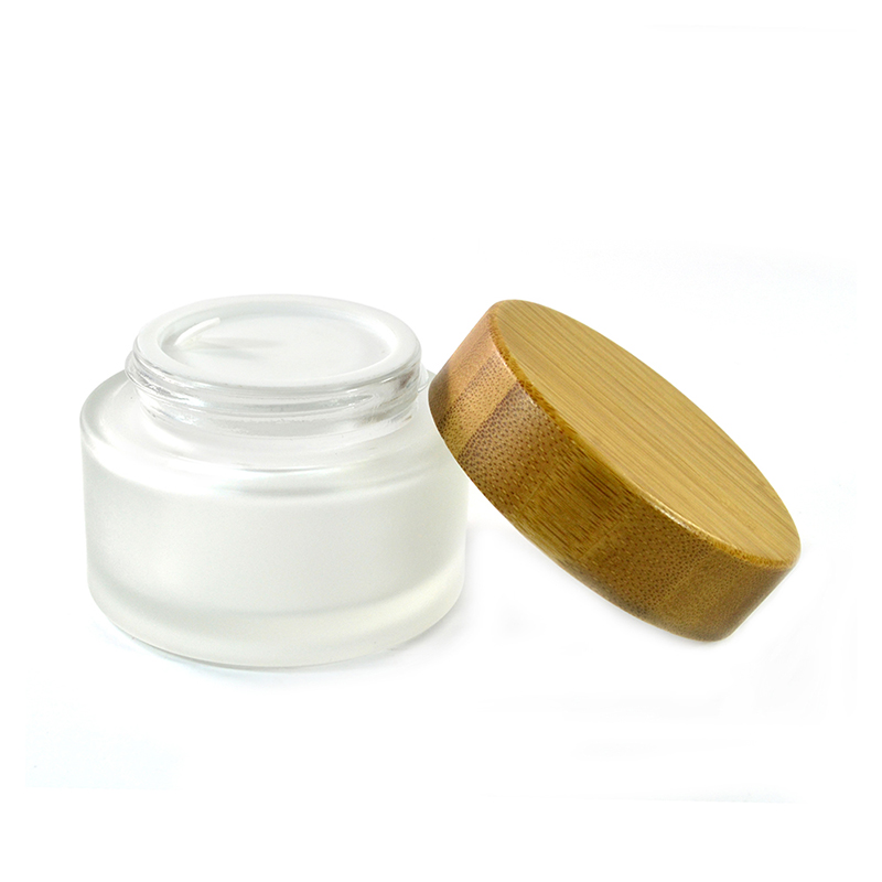 15g 30g 50g 100g clear frosted cosmetic cream glass jar with bamboo lid