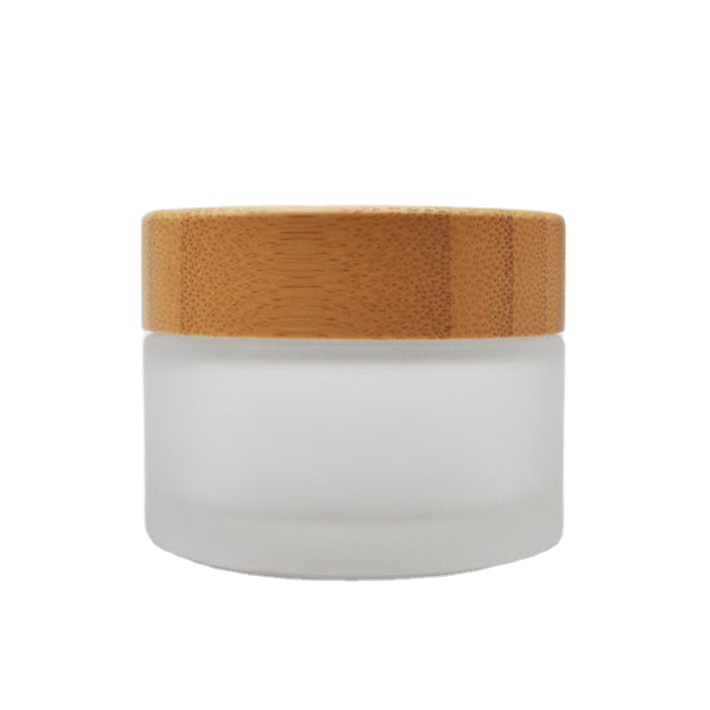 15g 30g 50g 100g cosmetic packaging lotion face cream frosted clear glass jar with bamboo lid