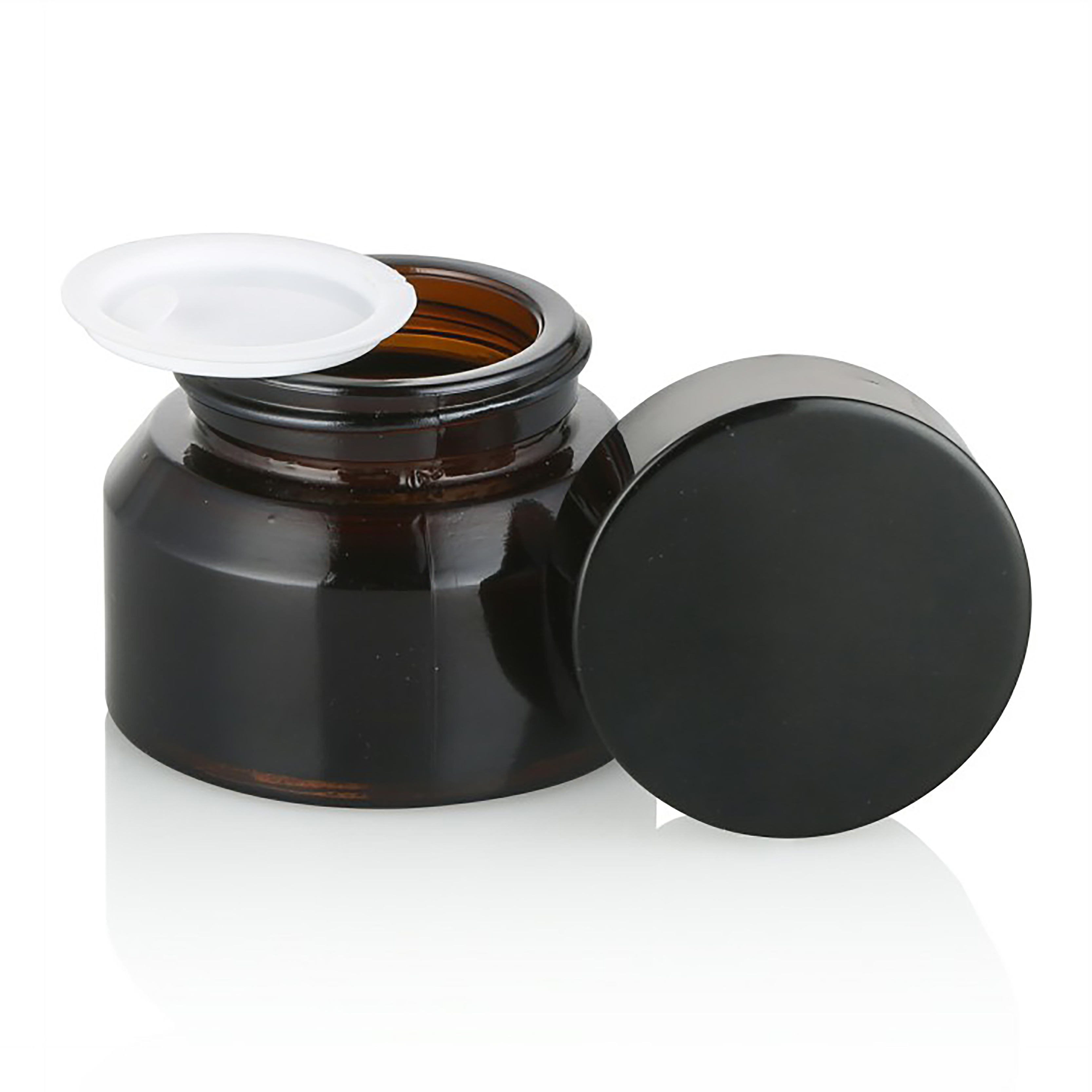 15g 30g 50g 100g dark amber cosmetic glass cream jar with black lid