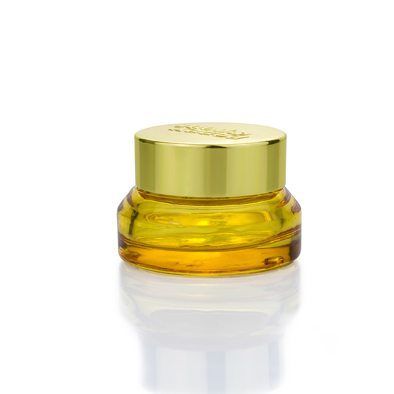 15g 30g 50g 100g luxury cosmetic empty jar 15ml 30ml 50ml 100ml semi clear orange glass face cream jar gold aluminum lid