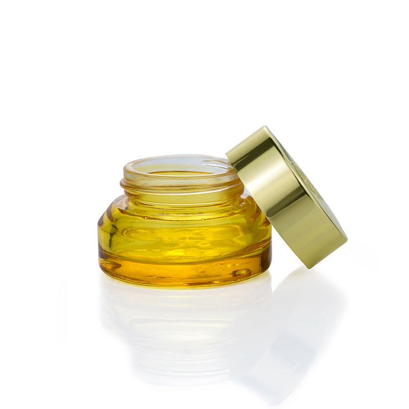 15g 30g 50g 100g luxury cosmetic empty jar 15ml 30ml 50ml 100ml semi clear orange glass face cream jar gold aluminum lid