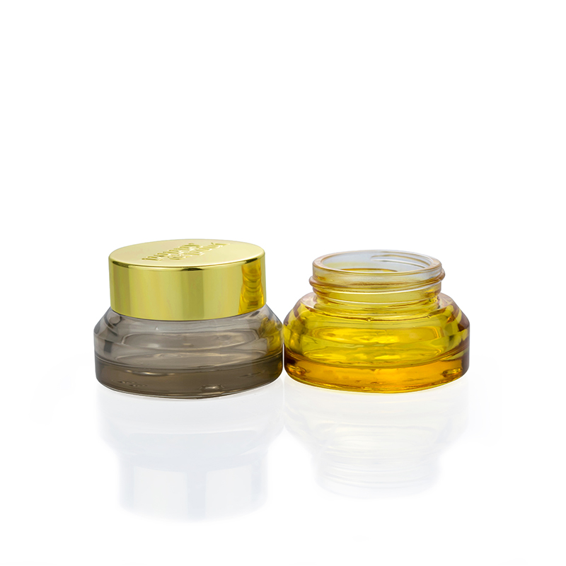 15g 30g 50g 100g luxury cosmetic empty jar 15ml 30ml 50ml 100ml semi clear orange glass face cream jar gold aluminum lid