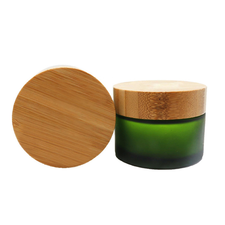 15g 30g 50g 100g luxury face cream container green glass cosmetic jar wood cap