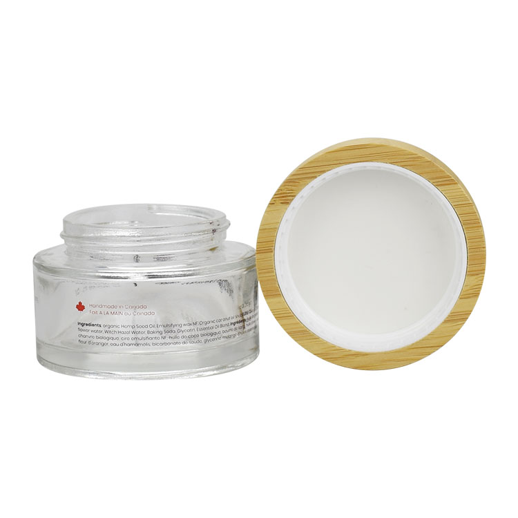 15g 30g 50g 100g wholesale cosmetic glass cream jar with natural bamboo wood lid