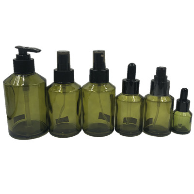 15g 30g 50g 15ml 30ml 100ml 125ml 200ml  green glass slant shoulder bottle with dropper and pump and spray cap