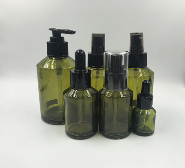 15g 30g 50g 15ml 30ml 100ml 125ml 200ml green glass slant shoulder bottle with dropper and pump and spray cap