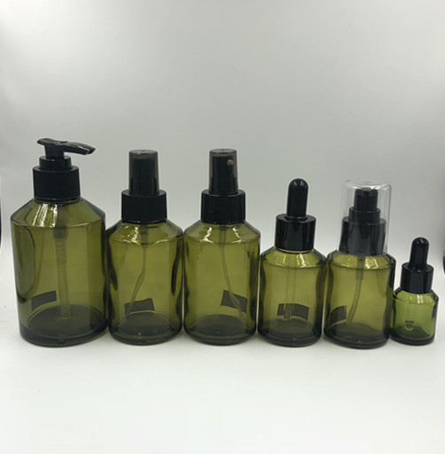 15g 30g 50g 15ml 30ml 100ml 125ml 200ml green glass slant shoulder bottle with dropper and pump and spray cap
