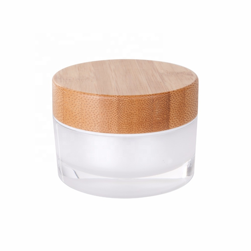 15g 30g 50g  Acrylic Cosmetic Containers With Bamboo Lid Manufacturers Bamboo Jars For Cream