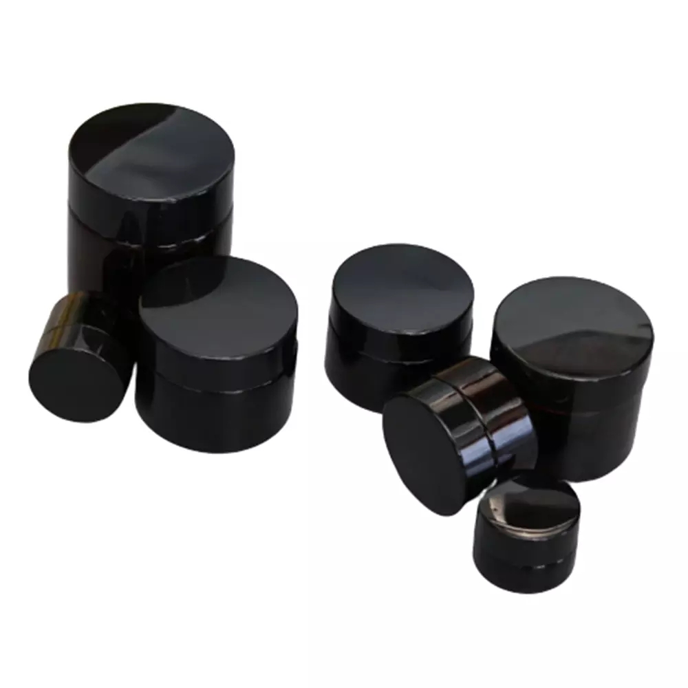 15g 30g 50g Black glass cream jar with screw lid and inner pad cosmetic storage container for skincare cream eye cream serum