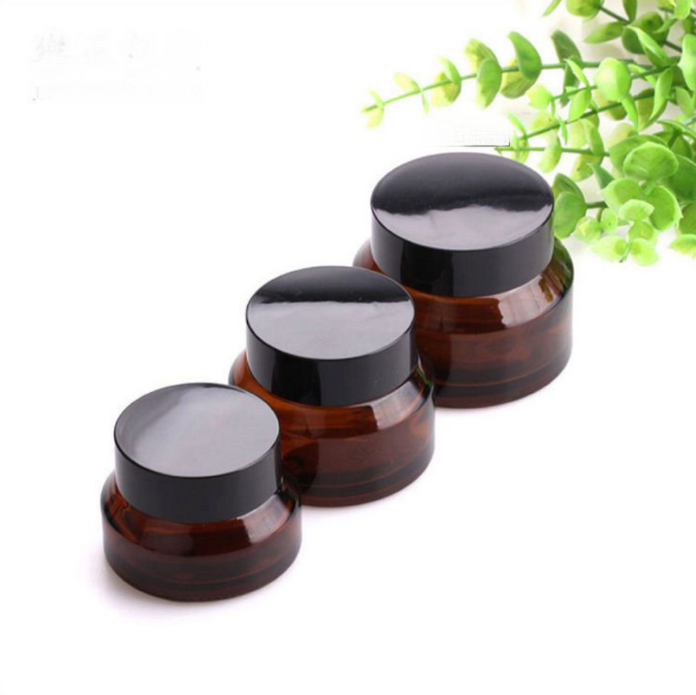 15g 30g 50g Cosmetic round shape amber glass jar container / Elegant empty cream jars with black lid