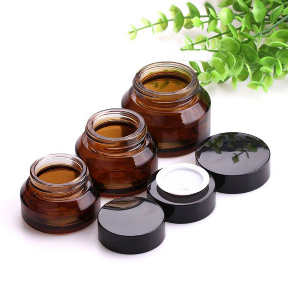 15g 30g 50g Cosmetic round shape amber glass jar container / Elegant empty cream jars with black lid