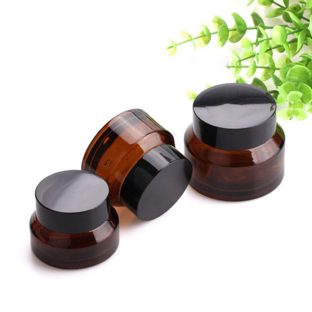15g 30g 50g Cosmetic round shape amber glass jar container / Elegant empty cream jars with black lid